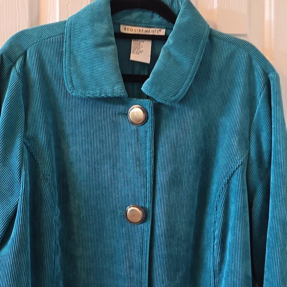 REQUIREMENTS BRAND WOMEN'S TEAL GREEN FRONT BUTTON CORDUROY JACKET SIZE LARGE